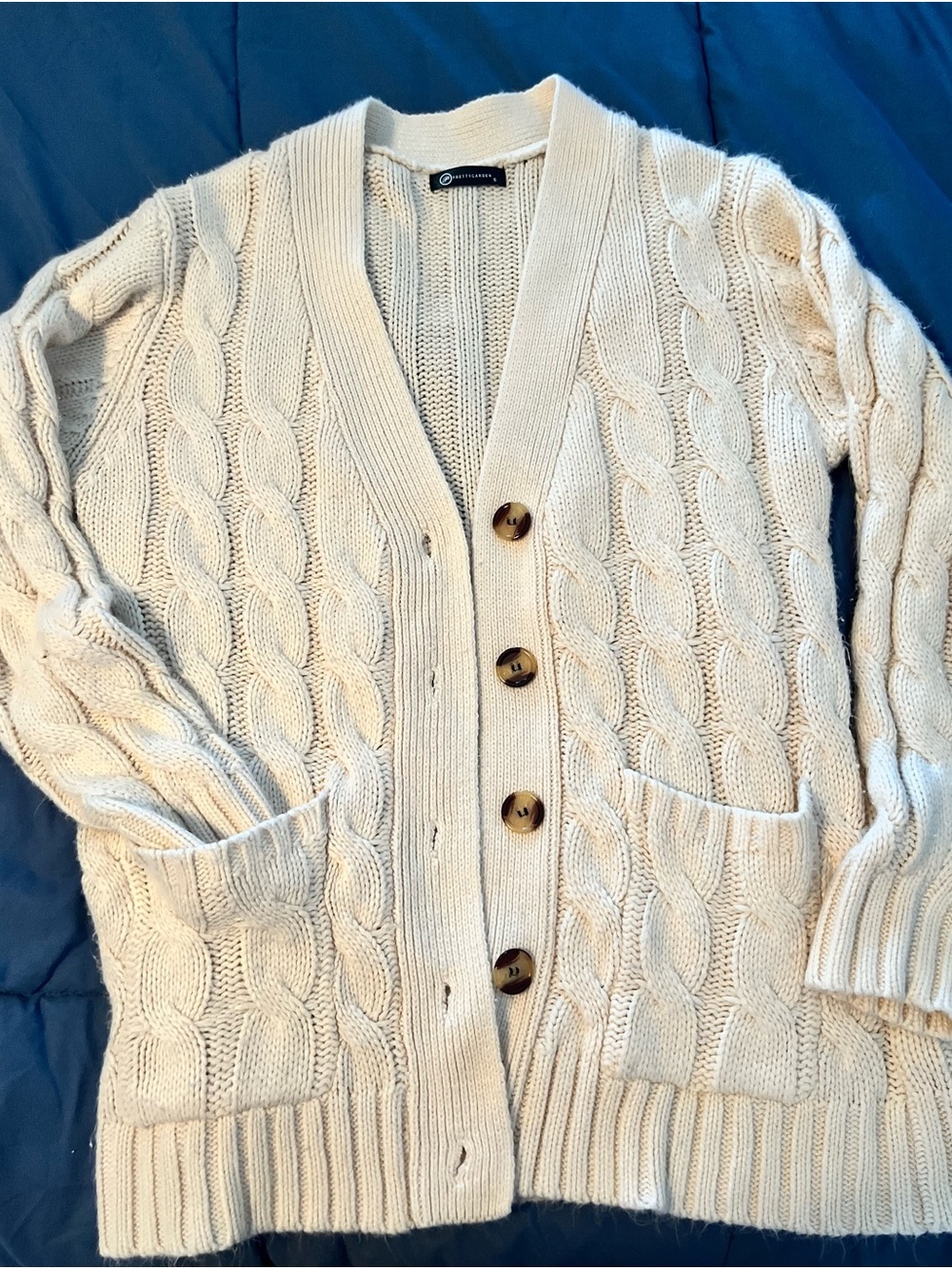 Pretty Garden Cable Knit Cream Button-Front Women's Cardigan